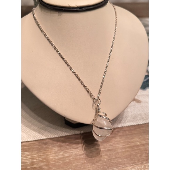 Crystal Quartz Necklace Silver Wire Wrapped Pendant Healing Stone Jewelry - Picture 4 of 7